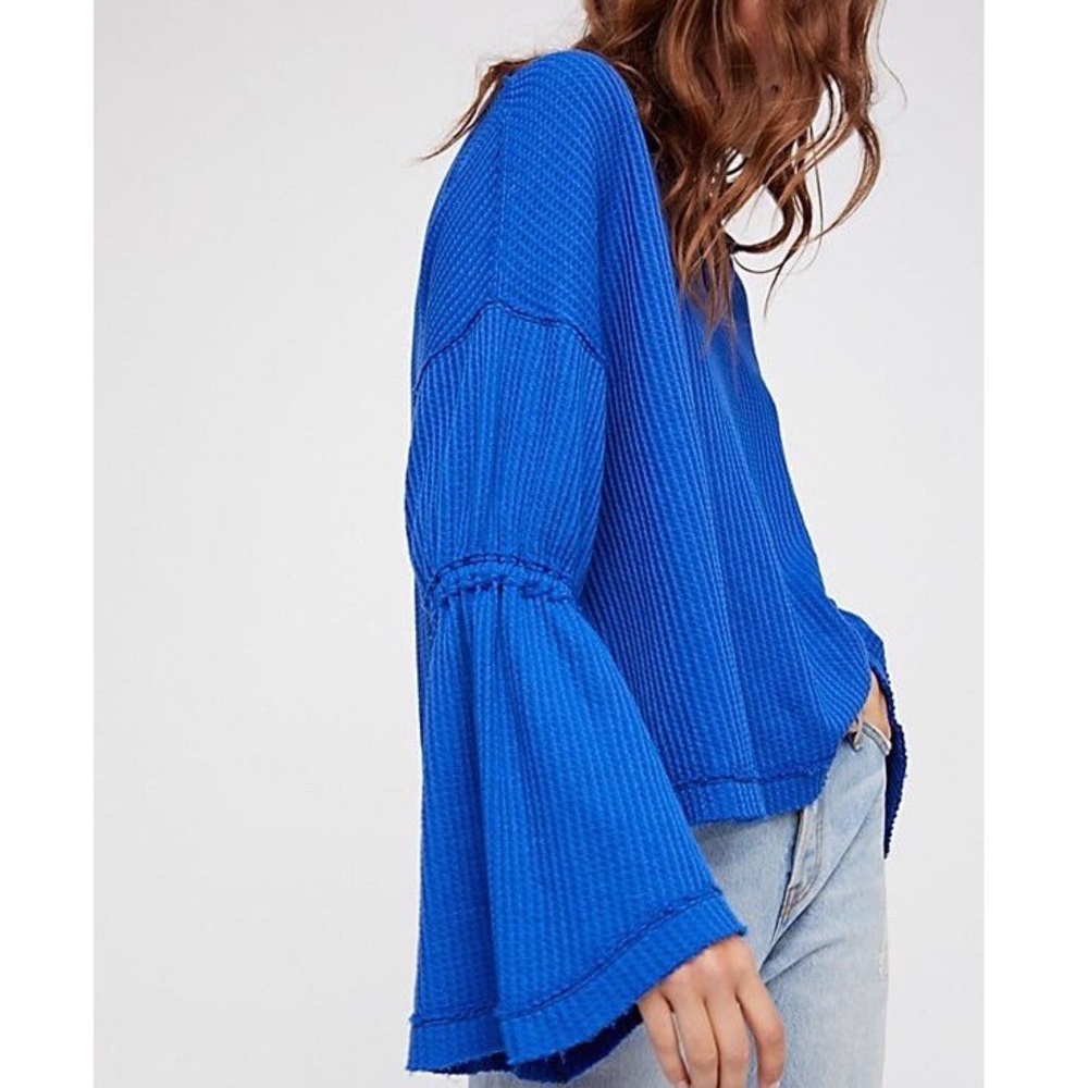 Free People Dahlia Sapphire Blue Thermal Top - Picture 3 of 8